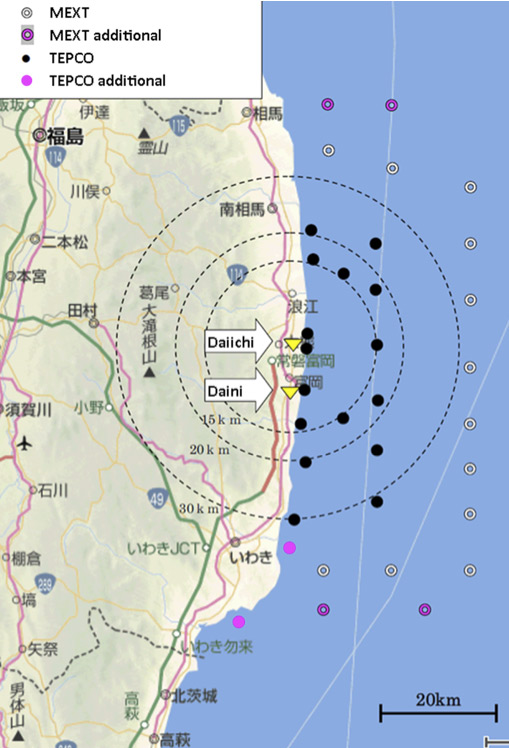  Locations of TEPCO and MEXT Seawater Sampling Positions (27 April 2011)