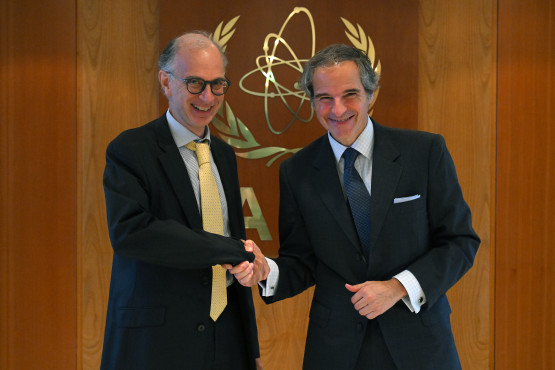 Rafael Mariano Grossi, IAEA Director-General, met with Massimo Garribba, Director of Nuclear Energy, Safety and ITER with the European Commission, Directorate-General for Energy, during his official visit to the Agency headquarters in Vienna, Austria. 2 July 2024.