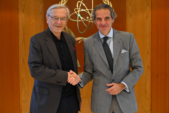 Rafael Mariano Grossi, IAEA Director-General, met with Dr. Wolfgang Schuessel, Chancellor of the Federal Republic of Austria from 2000-2007, during his official visit to the Agency headquarters in Vienna, Austria. 10 October 2024.