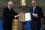 Norwegian Nobel Committee Chairman, Ole Danbolt Mjos presents the  Nobel Peace award to IAEA  Director General Mohamed ElBaradei during the Nobel Award ceremony. Oslo City Hall, Norway, 10 December 2005 (Photo Credit: Dean Calma)