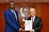 The new Resident Representative of Senegal to the IAEA, HE Mr Cheikh Tidiane Sall, presented his credentials to IAEA Director General Yukiya Amano at the IAEA headquarters in Vienna, Austria, on 26 November 2018.
