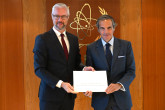 The new Resident Representative of Latvia to the IAEA, HE Mr. Raimonds Oskalns, presented his credentials to IAEA Director General Rafael Mariano Grossi, at the Agency headquarters in Vienna, Austria. 29 August 2024