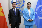 Najat Mokhtar, IAEA Deputy Director-General and Head of the Department of Nuclear Sciences and Applications met with HE Mr Vo Van Thuong, President of the Socialist Republic of Viet Nam, during a bilateral meeting during the President’s official visit at the Agency headquarters in Vienna, Austria. 24 July 2023