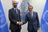 Rafael Mariano Grossi, IAEA Director-General, met with HE Mr. Omar Sultan Al Olama, Minister of State for Artificial Intelligence, Digital Economy, and Remote Work Applications of the United Arab Emirates and Director General of the Prime Minister’s Office at the Ministry of Cabinet Affairs, during his official visit to the Agency headquarters in Vienna, Austria. 1 September 2023.