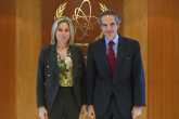 Rafael Mariano Grossi, IAEA Director-General, met with Ms. Sama Y Bilbao, Director General, World Nuclear Association (WNA), during her official visit to the Agency headquarters in Vienna, Austria. 10 October 2023. 