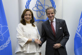 Rafael Mariano Grossi, IAEA Director-General, met with HE Ms. Amani Abou-Zeid, Commissioner for Infrastructure and Energy of the African Union Commission, during her official visit to the Agency headquarters in Vienna, Austria. 3 November 2023