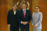 Rafael Mariano Grossi, IAEA Director-General, met with Dr. Sandra Ramírez, Presidential Commissioner for Hospital Construction (Comissionada Presidente de la Construccion de Hospitales, Honduras), and HE Ms. Elena Maria Freije Murillo, Resident Representative of Honduras to the IAEA, during their official visit to the Agency headquarters in Vienna, Austria. 30 January 2024. 