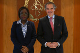 Rafael Mariano Grossi, IAEA Director-General, met with HE Ms. Arcadie Svetlana N’zoma, Minister of Environment of Gabon, during her official visit to the Agency headquarters in Vienna, Austria. 23 April 2024.