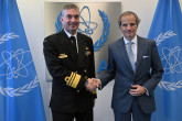 Rafael Mariano Grossi, IAEA Director-General, met with Vice Admiral Jonathan Dallas Mead, Senior Officer, Royal Australian Navy, during his official visit to the Agency headquarters in Vienna, Austria. 8 July 2024.