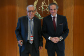 Rafael Mariano Grossi, IAEA Director-General, met with Dr. Hamed Maeedi Hyal Al Bahili, Prime Minister Advisor, Council of Advisoring of Iraq, during his official visit to the Agency headquarters in Vienna, Austria. 9 July 2024.
