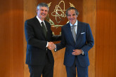 Rafael Mariano Grossi, IAEA Director-General, met with Dr. Edwin Basson, Director General, from the World Steel Association, during his official visit to the Agency headquarters in Vienna, Austria. 22 August 2024.