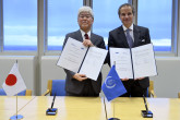Rafael Mariano Grossi, IAEA Director-General, met with Koguchi Masanori, President of Japan Atomic Energy Agency, as they sign the Practical Arrangements between the International Atomic Energy Agency and the Japan Atomic Energy Agency on the Cooperation in the Area of Sampling and Analysis at the Fukushima Daiichii Nuclear Power Station during their bilateral meeting at the Agency headquarters in Vienna, Austria. 22 November 2023