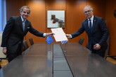 HE Mr. Juan Carlos Ojeda, Resident Representative of Uruguay to the IAEA, deposit the Instrument of Accession to the “Amendment Protocol to the Vienna Convention on Civil Liability for Nuclear Damage” with Rafael Mariano Grossi, IAEA Director-General during his official visit to the Agency headquarters in Vienna, Austria. 17 April 2024.