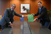 HE Mr. Abdullah Khalid O. Tawlah, Resident Representative of the Kingdom of Saudi Arabia to the IAEA, deposits the Instrument of Acceptance of the Agreement on the Privileges and Immunities of the IAEA with Rafael Mariano Grossi, IAEA Director-General during his official visit to the Agency headquarters in Vienna, Austria. 7 August 2024.