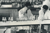 Scientists and technicians from member states receive practical training on a variety of radiation and radioisotope applications at the IAEA laboratory in Seibersdorf. The photo shows a Japanese fellow conducting experiments in the radiochemistry section. Please credit IAEA/GOLDBERGER