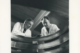 Inspection of the large magnetic coils for the DITE tokamak at the Culham Laboratory. 
This device was used to study the confinement of high temperature plasma for fusion research.
(IAEA Archives/Credit: UKAEA, United Kingdom)