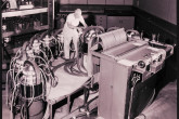 Scylla experiment was the first to show that deuterium gas can be heated to 10,000,000 degrees in the laboratory and confined by magnetic fields. 
Experiment initiated in 1957.
(IAEA Archives/Credit: Courtesy of the Los Alamos National Laboratory’s National Security Research Center, USA)