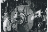 Technician at work at the fusion chamber port of ALICE.
(IAEA Archives/Credit: Photo: USAEC/San Francisco, Operations Office, USA)