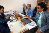 <p><b>
Days 2–3: Interviews and discussions</b>
</p>
<p>
At BAERA’s headquarters, members of the team interview BAERA management and staff to gain more insight into BAERA’s regulatory practices.</p><p><i>
Pictured: Abdur Rob Sheikh, BAERA; Eric Mathet, IAEA; Faizan Mansour; Nuclear Regulatory Authority, Pakistan; Santosh K. Dubey, Atomic Energy Regulatory Board, India
</p></i>

