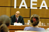 IAEA Director General Mohamed ElBaradei warmly congratulates his staff on their hard work after winning the Nobel Peace Prize. (IAEA Boardroom, Vienna Austria, 7 October 2005) 