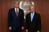 Mr. Kassym-Jomart Tokayev, Director General of United Nations Office at Geneva, met IAEA Director General Yukiya Amano at the Agency Headquarters, Vienna, Austria, 8 September 2011.