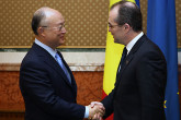 IAEA Director General Yukiya Amano met Mr. Emil Boc, Prime Minister of Romania, at the Victoria Palace, Bucharest, Romania, 18 May 2010. (Photo: Office of the Prime Minister of Romania)