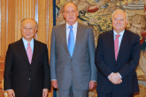 King Juan Carlos of Spain, the Spanish Foreign Minister, Miguel Angel Moratinos, and IAEA Director General Yukiya Amano following their meeting at the Zarzuela Palace, Madrid, Spain, 29 June 2010. (Photo: Spanish Mission)