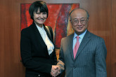On 11 April 2011, Ms. Micheline Calmy Rey, President of the Swiss Confederation and Head of the Federal Department of Foreign Affairs, met IAEA Director General Yukiya Amano at the Agency's headquarters in Vienna, Austria. 