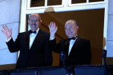 10 December 2005 | The laureates wave to the crowd.