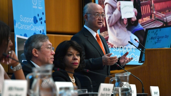 IAEA Director General delivering his opening remarks at the World Cancer Day event held at the Vienna International Centre (VIC) in Vienna, Austria, 3 February 2017.