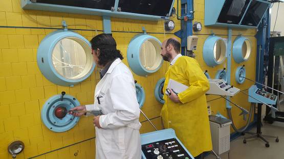 An IAEA evaluator observes operations at the radionuclide production plant at the Lo Aguirre nuclear centre in Santiago, Chile