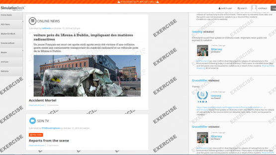 Screenshot of the social media simulator adapted for nuclear emergency response by the IAEA